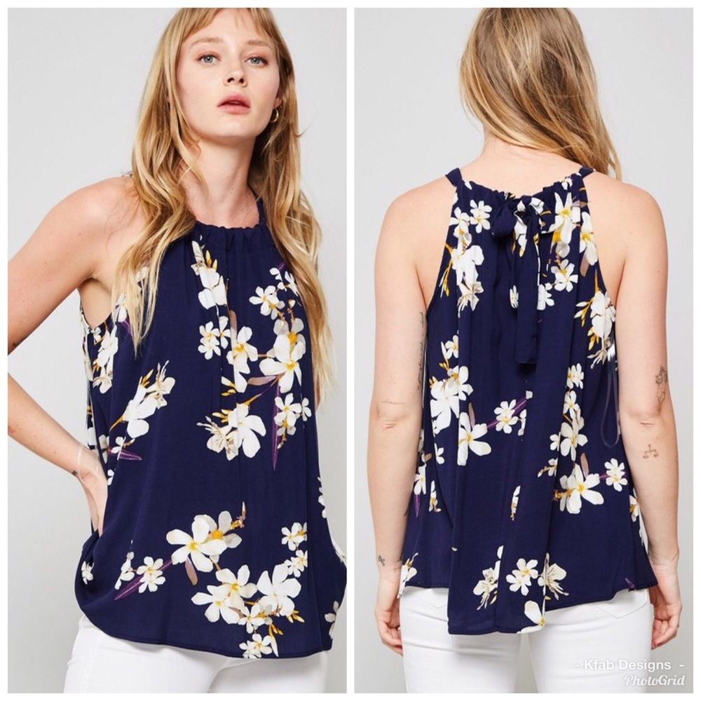 💜 LAST 1! Navy/Lavender Floral Back Tie Halter! - Picture 6 of 8